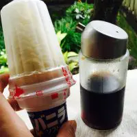完成したスモークしょうゆとソフトクリーム