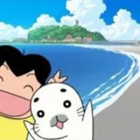 ビーチで楽しむアシベとゴマちゃん