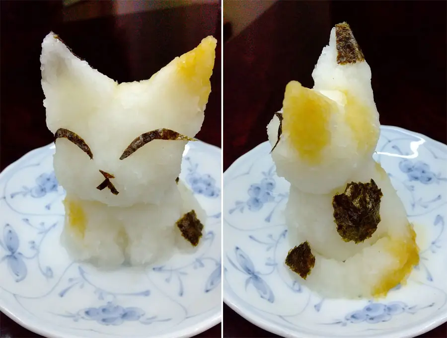 大根おろしアートの三毛猫が可愛すぎて食べられない！