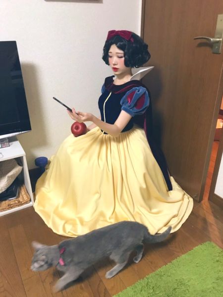 独特のカラーリングの衣装に、りんごと猫がチラリと写った白雪姫。