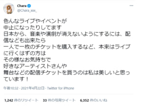 Chara 日本からエンタメ消さないために呼びかけ