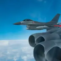 B-52と編隊飛行するデンマーク空軍のF-16（Image：USAF）