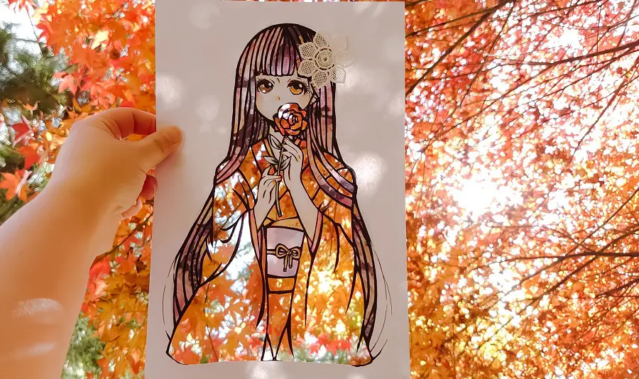切り絵 女性と紅葉 切り絵イラストと四季の美しい融合 これぞ和の芸術 | おたくま