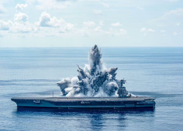 空母フォード3回目の水中爆発耐久試験の様子（Image：U.S.Navy）