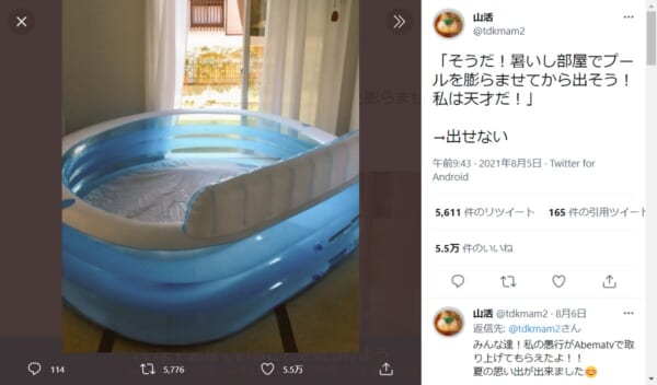 「私は天才だ」家庭用プールを室内で膨らませたら……思わぬ落とし穴