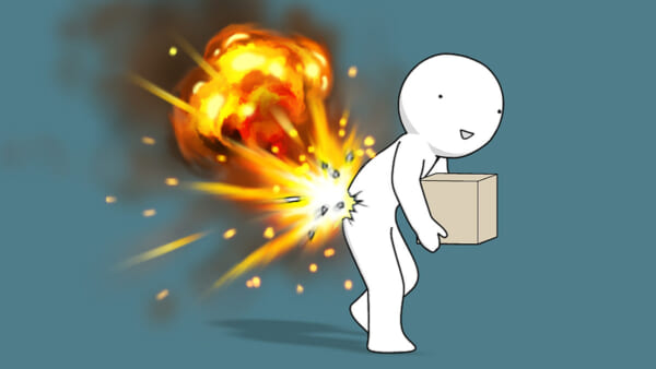 突然やってくる腰痛を爆発で表現したイラスト（株式会社石井マーク提供）