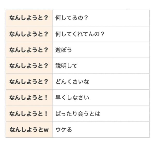 「なんしようと」の使い方8種（なるほど福岡さん提供）