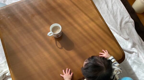 カップを見つめるお子さん
