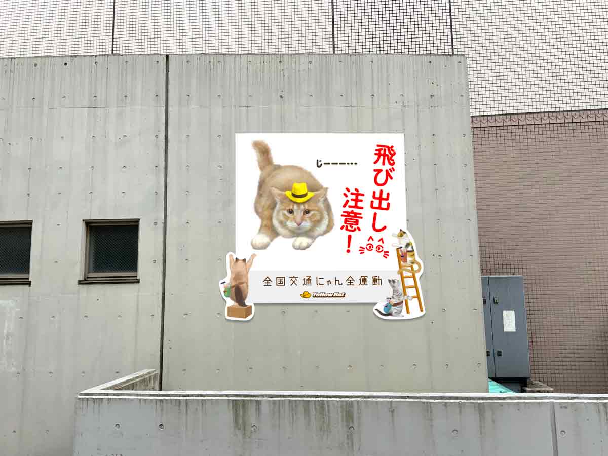 渋谷キャットストリートに「猫飛び出しサイン」設置　イエローハット「全国交通にゃん全運動」