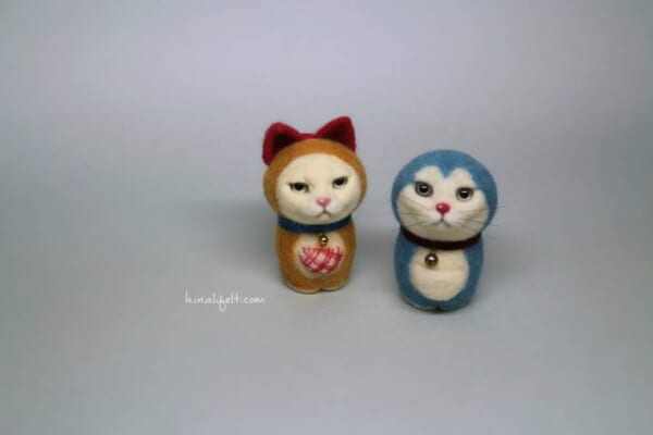 ドラえもん兄妹の羊毛フェルト作品　味わい深いリアルな猫顔にクスッ