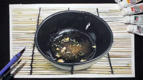 紙に描かれた冷奴を筆で「食べる」動画に驚嘆の声「発想も技術もすごすぎる」