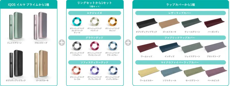 カスタムデバイスセット1「IQOSイルマ プライム」「リングセット」「ラップカバー」
