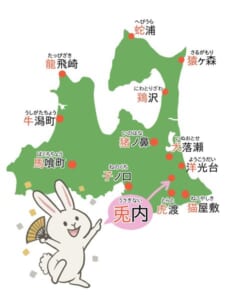 青森県にある「十二支の動物地名」マップ（青森県観光企画課「まるごと青森」提供）