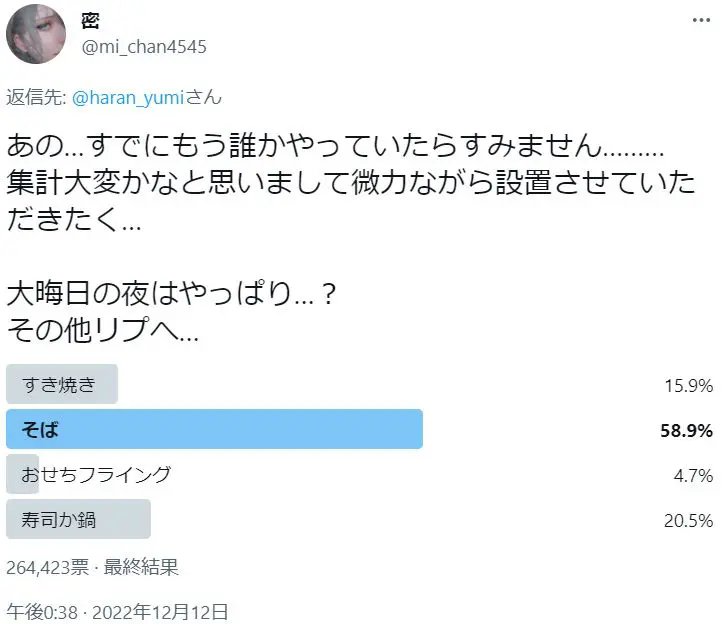 リプライ欄では、Twitterユーザーが即席アンケートを実施。