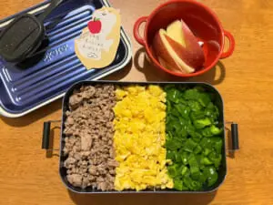 高校最後のお弁当は息子の好物　三色弁当