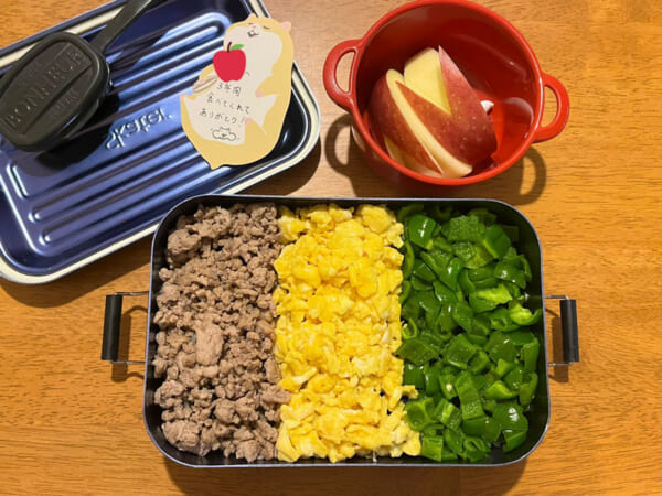 高校最後のお弁当は息子の好物　三色弁当