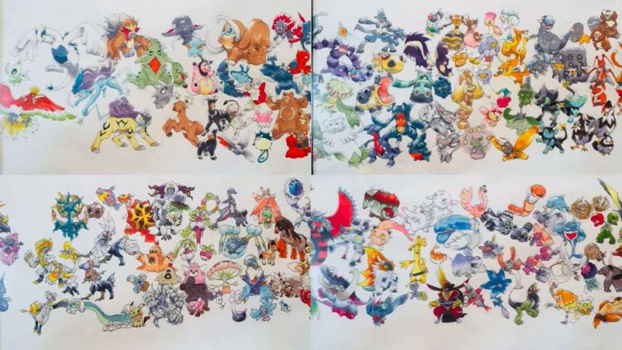 ポケモン全1008匹を手描き！　12メートルの絵巻風イラストに感動