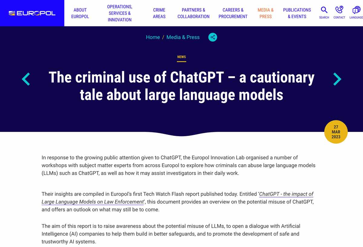 ChatGPTを悪用した犯罪の可能性は？欧州刑事警察機構が研究報告を公開