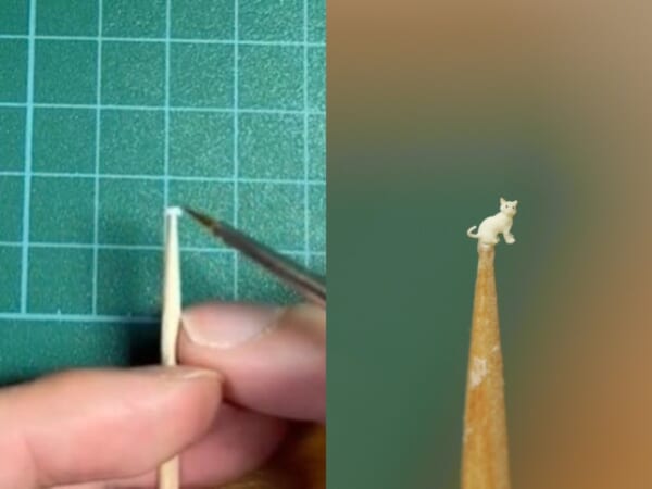 「小っさ！！」思わず声が出る樹脂粘土の白猫ミニチュアに驚愕