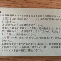 破傷風予防注射証明書　注意書き