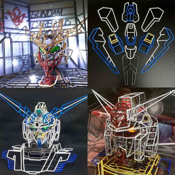 ガンプラの廃材ランナーが作品に　ランナーアーティストが魅せるガンダムヘッド
