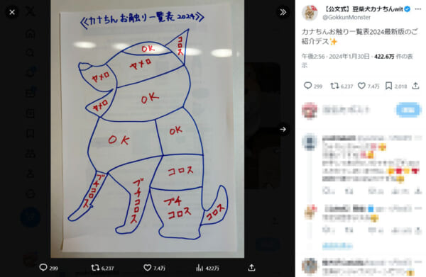 柴犬のお触り一覧表