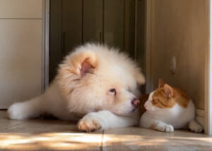 犬と猫のお昼寝が気持ちよさそう