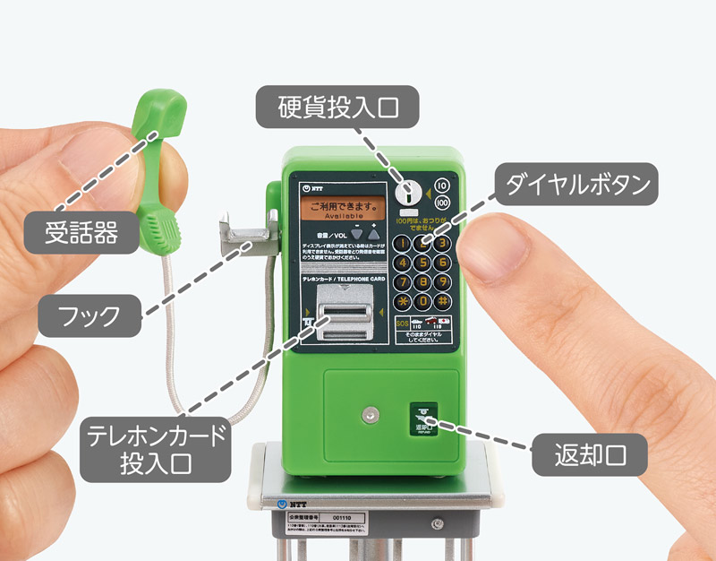 受話器の取り外しやダイヤルの回転など、細かな動作を再現