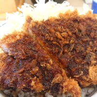 斜めから見た「ど真ん中ベーコンエッグソースカツ丼」