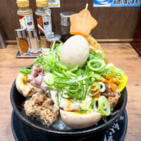 赤・緑・白のクリスマスカラーに彩られた「極み肉玉ツリーすた丼」