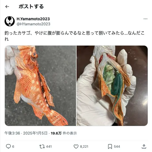 釣ったカサゴのお腹から人魚—幻想と不気味が交錯する立体アート