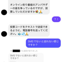 記者のもとに届いたフィシングメッセージ。「釣り番組のアンバサダーへ投票してほしい」と呼びかけるが、なぜか電話番号を要求する