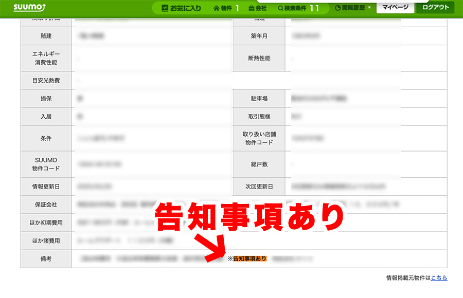 告知事項ありの物件