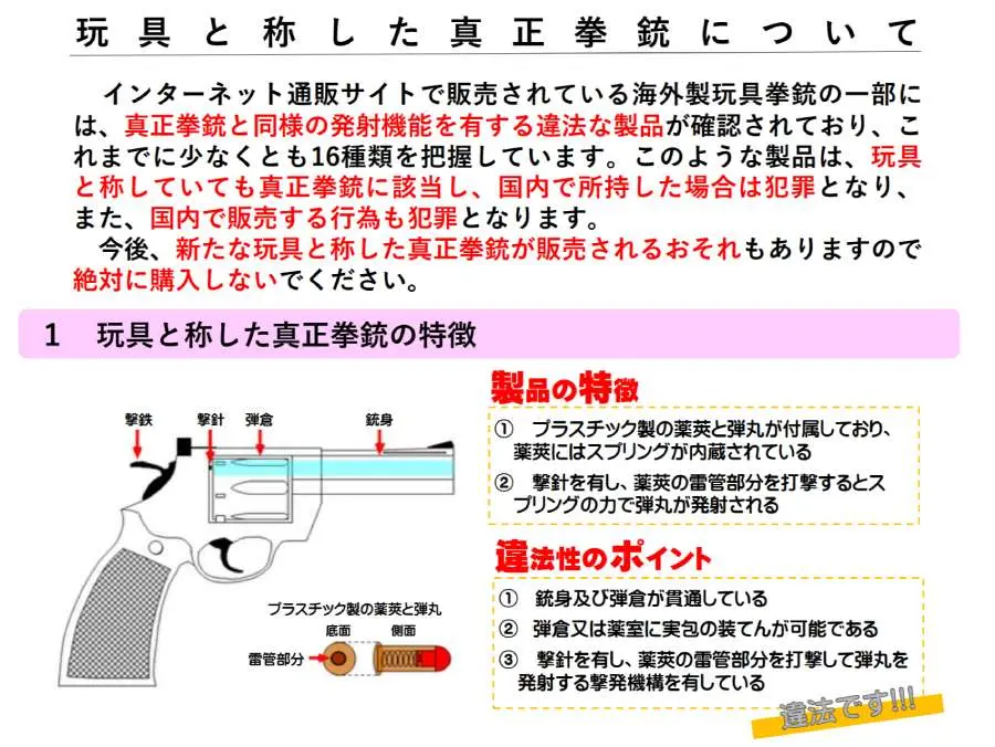 ディスプレイ拳銃 違法拳銃の回収にご協力下さい】 国内で流通している海外製の玩具拳銃