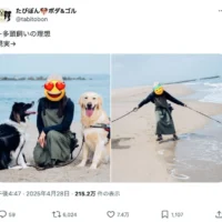 ワンちゃんとの3ショットの裏では……多頭飼いの「理想と現実」が大変そうで幸せそう
