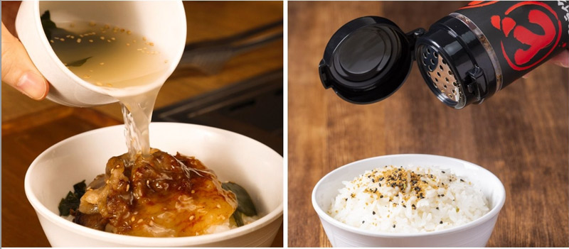 牛骨スープやユッケジャンスープをかけてお茶漬け風に楽しんだり、「ど・ストライクふりかけ」で風味を加えたり