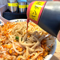 卓上の調味料で味変を試みる