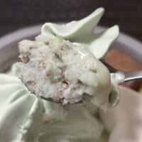 「ガリガリ食感のチョコミントかき氷」と「練乳ソース」は相性抜群