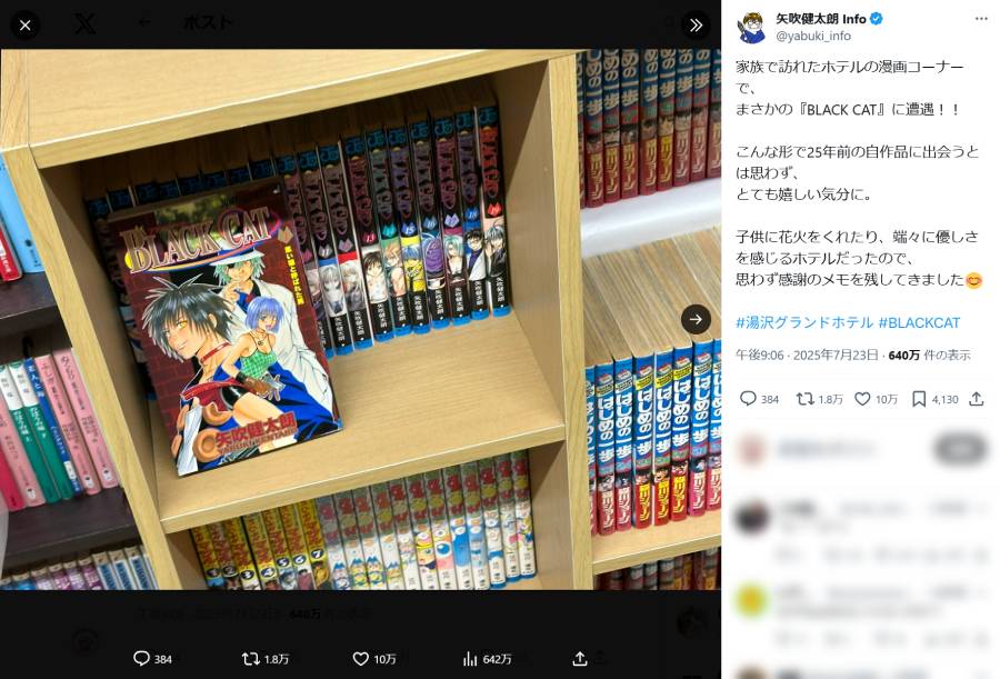 「BLACK CAT」のコミックスが並んだ本棚