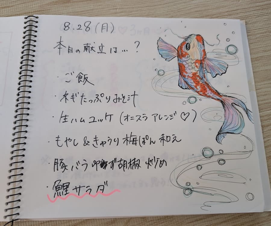 鯉サラダの日の献立