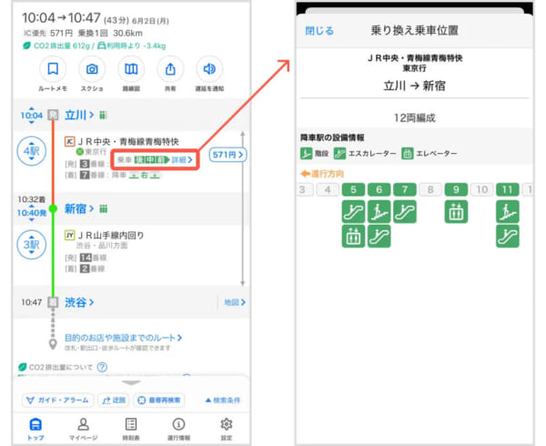 乗り換え乗車位置