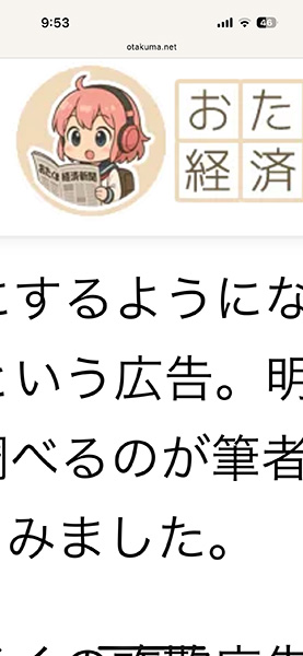 画面をピンチで拡大させたところ