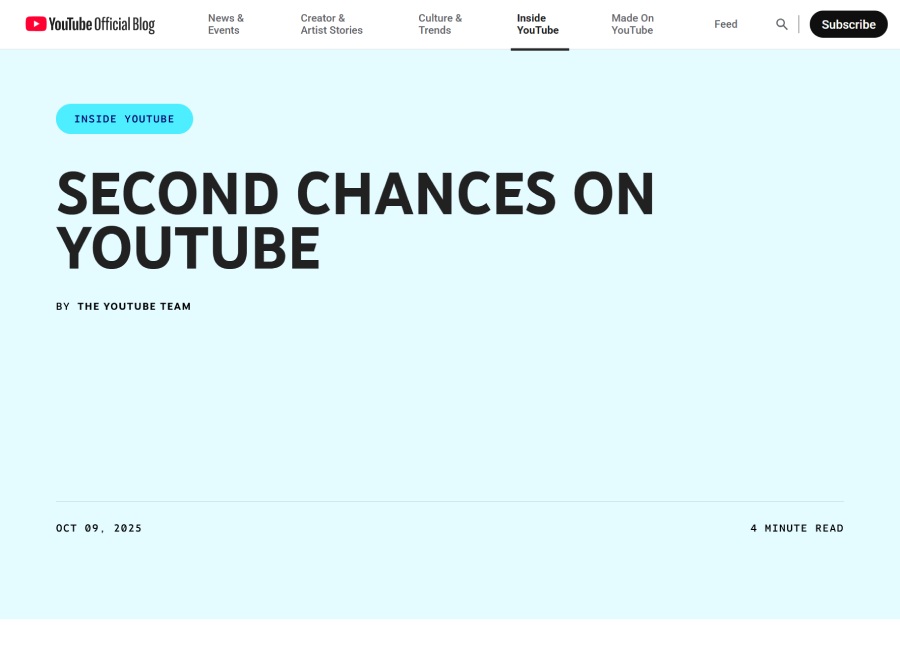 YouTube、永久停止クリエイターに「再出発の機会」　新チャンネル申請を可能にする試験導入を発表