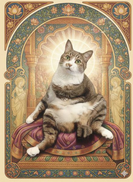 姉から送られてきた「愛猫の謎宗教画」が神々しすぎる 新たな神の誕生に「入信します」の声続出