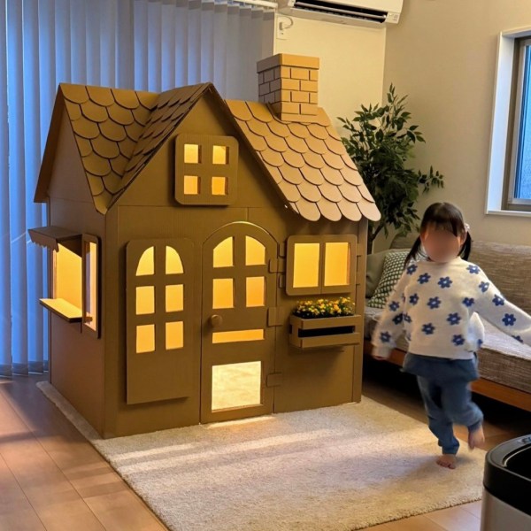 廃棄するダンボールをパパが本気で加工 完成したダンボールハウスのクオリティが高すぎる