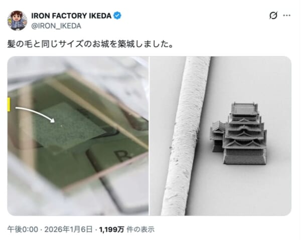 世界最小クラスのお城が現る 髪の毛サイズの「ナノ福山城」に騒然