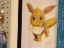 子どものためにクレヨンで描いたイーブイ　妻が気に入りまさかの額装